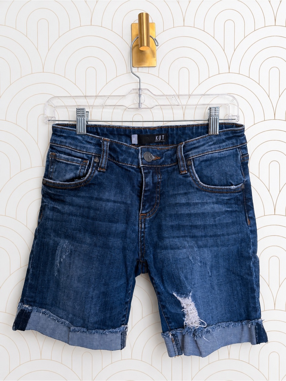 Kut from the Kloth Dark Blue Distressed Rolled-Hem Jean Shorts